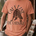 Funny Wolf Coffee Shirt, Caffeine or Carnage Tee, Sarcastic Coffee Lover Gift for Him, Wolf Lover Shirt, Not a Morning Person Gift - Deadpan Outdoors Co.