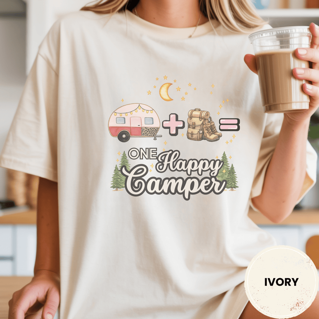 Comfort Colors® Trailer Plus Hiking Equals One Happy Camper Tee - Deadpan Outdoors Co.