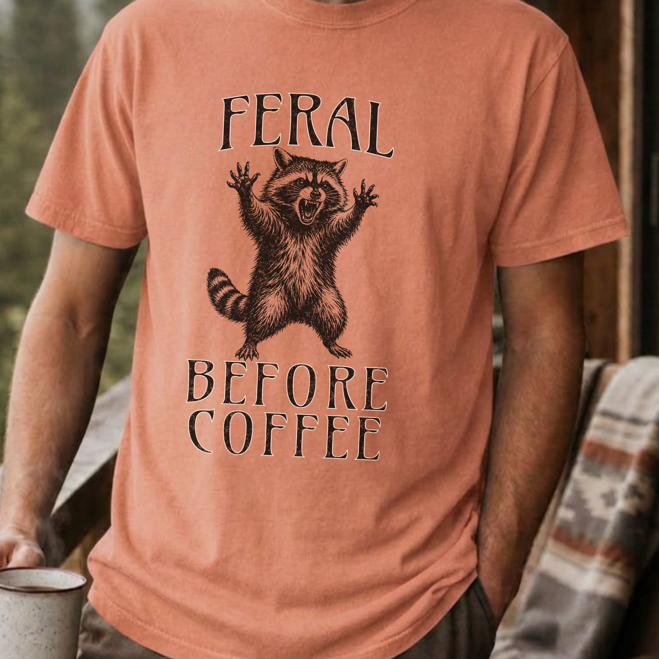 Funny Raccoon Coffee Shirt, Feral Until Coffee Tee, Trash Panda Gift, Sarcastic Coffee Lover Gift for Her, Chaotic Morning Shirt