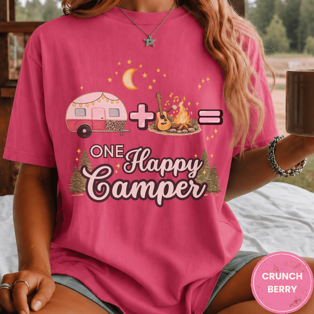 Comfor Colors® Campfire Plus Songs Equals One Happy Camper Tee - Deadpan Outdoors Co.