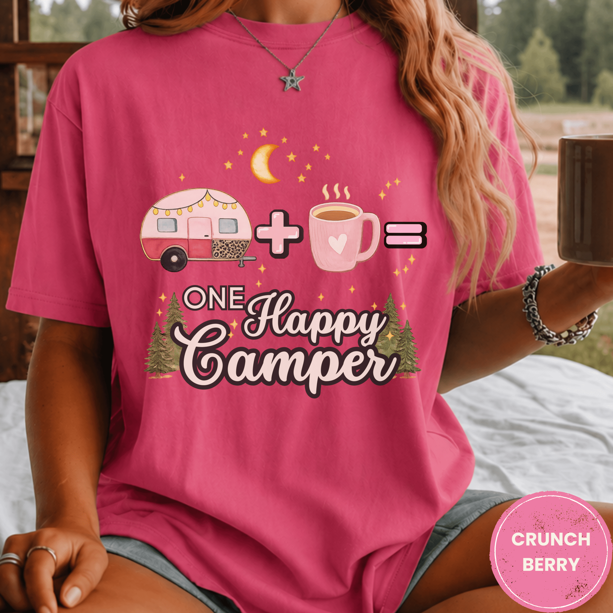 Comfort Colors® Trailer Plus Coffee Equals One Happy Camper Tee - Deadpan Outdoors Co.