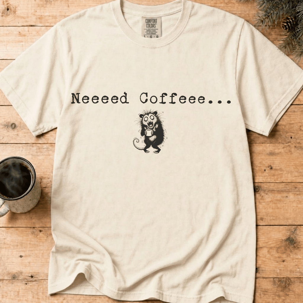 Funny Possum Coffee Shirt, Need Coffee Shaky Possum Tee, Caffeine Addict Gift, Sarcastic Coffee Lover Gift, Tired Mom Coffee Shirt - Deadpan Outdoors Co.