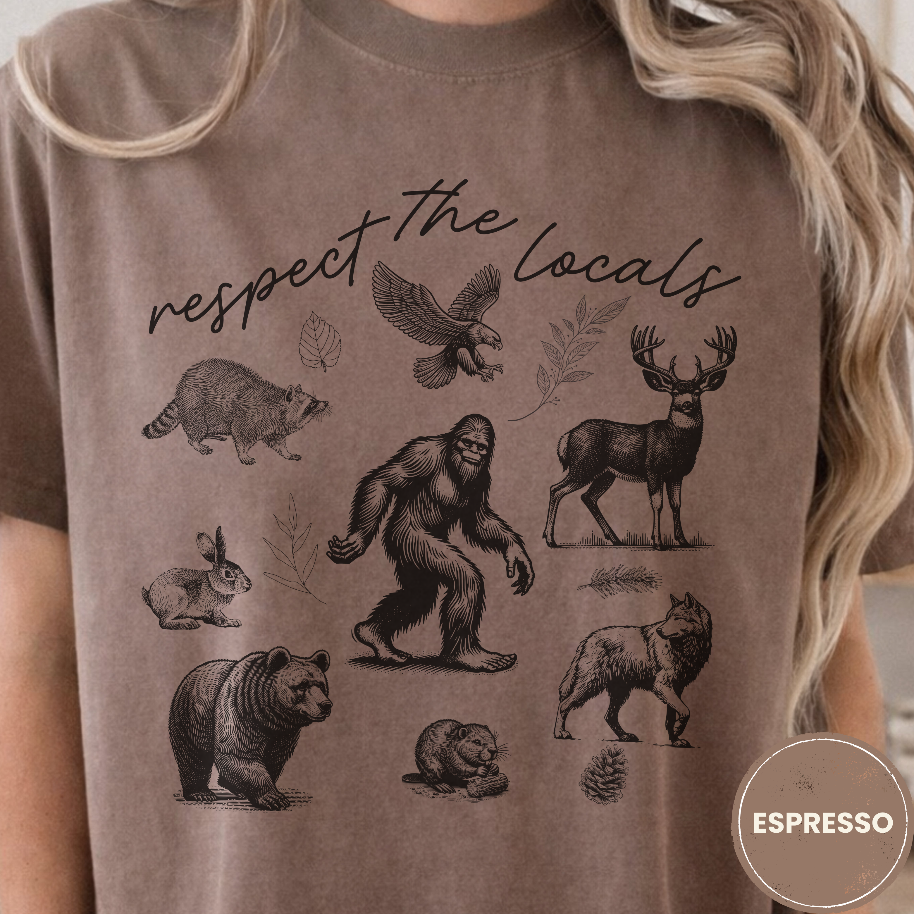 Respect The Locals Bigfoot Shirt, Funny Sasquatch Forest Tee, Woodland Animal Nature Lover Gift, Hiking Shirt, PNW Outdoors Tee