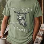 Funny Sloth Coffee Shirt, Powered By Naps and Coffee Tee, Sloth Lover Gift, Sarcastic Coffee Lover Gift for Her, Lazy Day Shirt