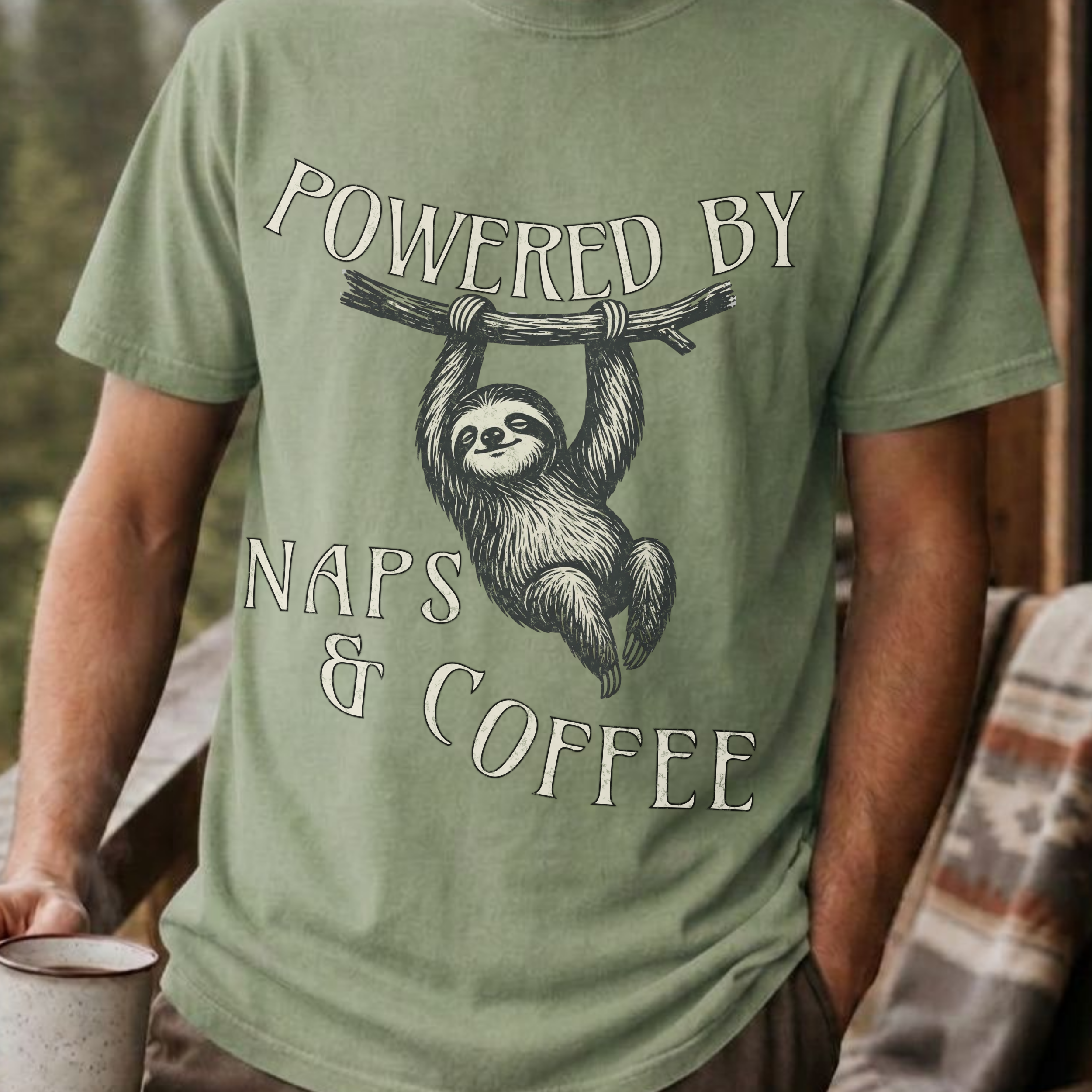 Funny Sloth Coffee Shirt, Powered By Naps and Coffee Tee, Sloth Lover Gift, Sarcastic Coffee Lover Gift for Her, Lazy Day Shirt