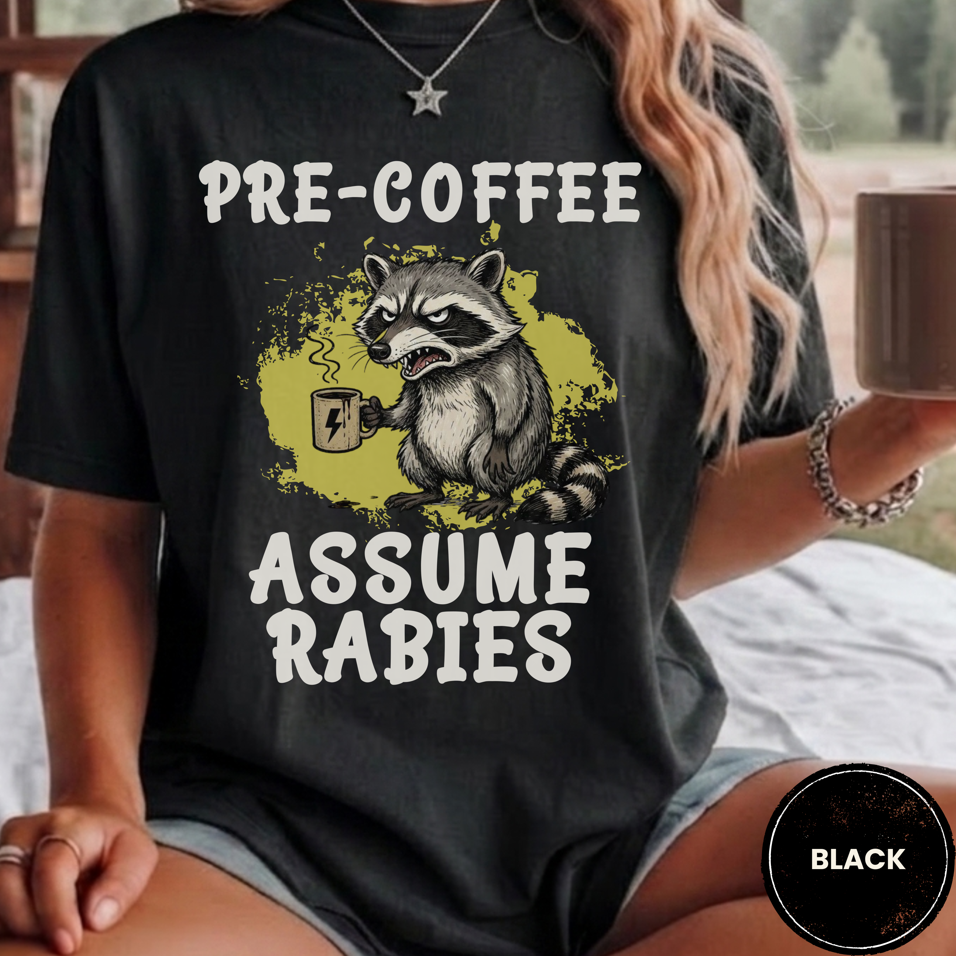 Pre-Coffee Assume Rabies Shirt, Funny Raccoon Coffee Tee, Feral Coffee Addict Gift, Sarcastic Morning Humor Shirt, Trash Panda Tee