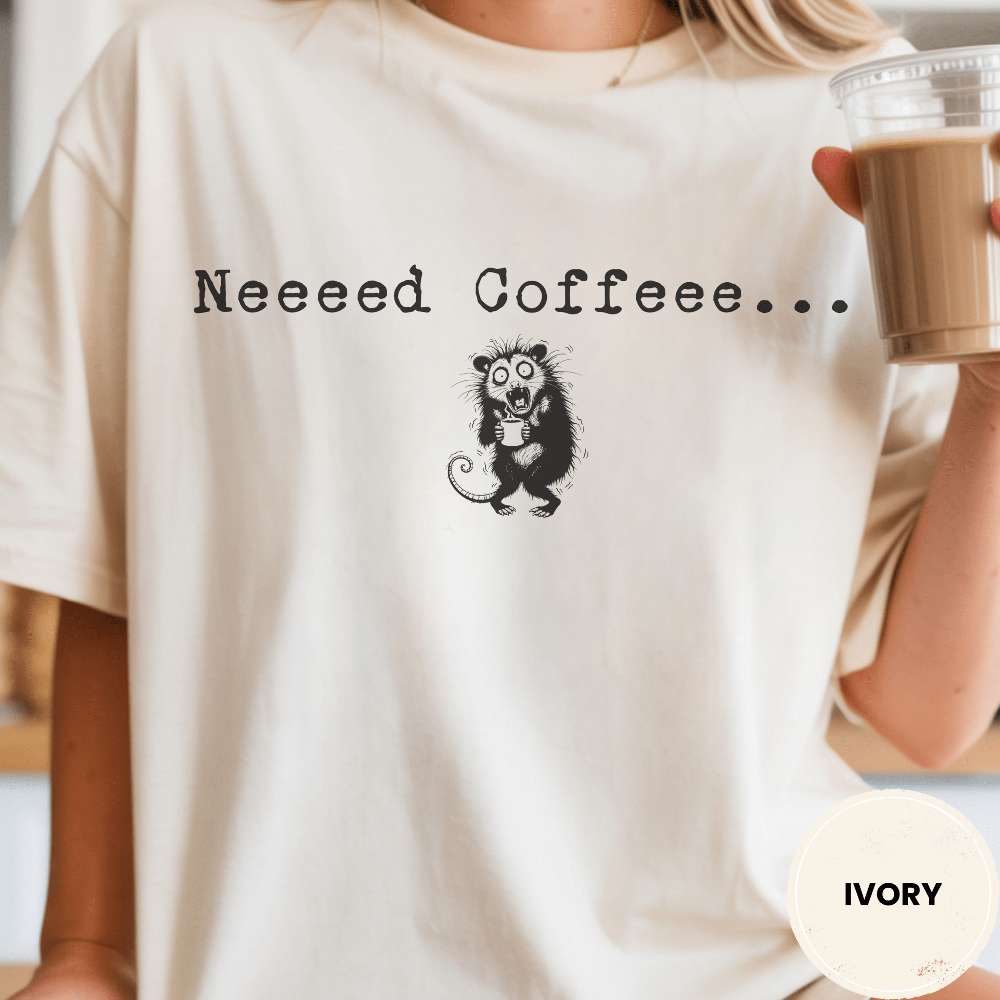Funny Possum Coffee Shirt, Need Coffee Shaky Possum Tee, Caffeine Addict Gift, Sarcastic Coffee Lover Gift, Tired Mom Coffee Shirt - Deadpan Outdoors Co.