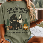 Sasquatch Runs On Coffee Shirt, Funny Bigfoot Camping Tee, Coffee Lover Bigfoot Gift, Campfire Sasquatch Shirt, Outdoors Coffee Gift