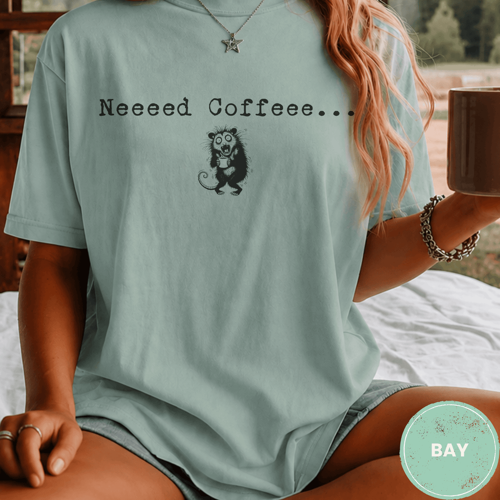 Funny Possum Coffee Shirt, Need Coffee Shaky Possum Tee, Caffeine Addict Gift, Sarcastic Coffee Lover Gift, Tired Mom Coffee Shirt - Deadpan Outdoors Co.