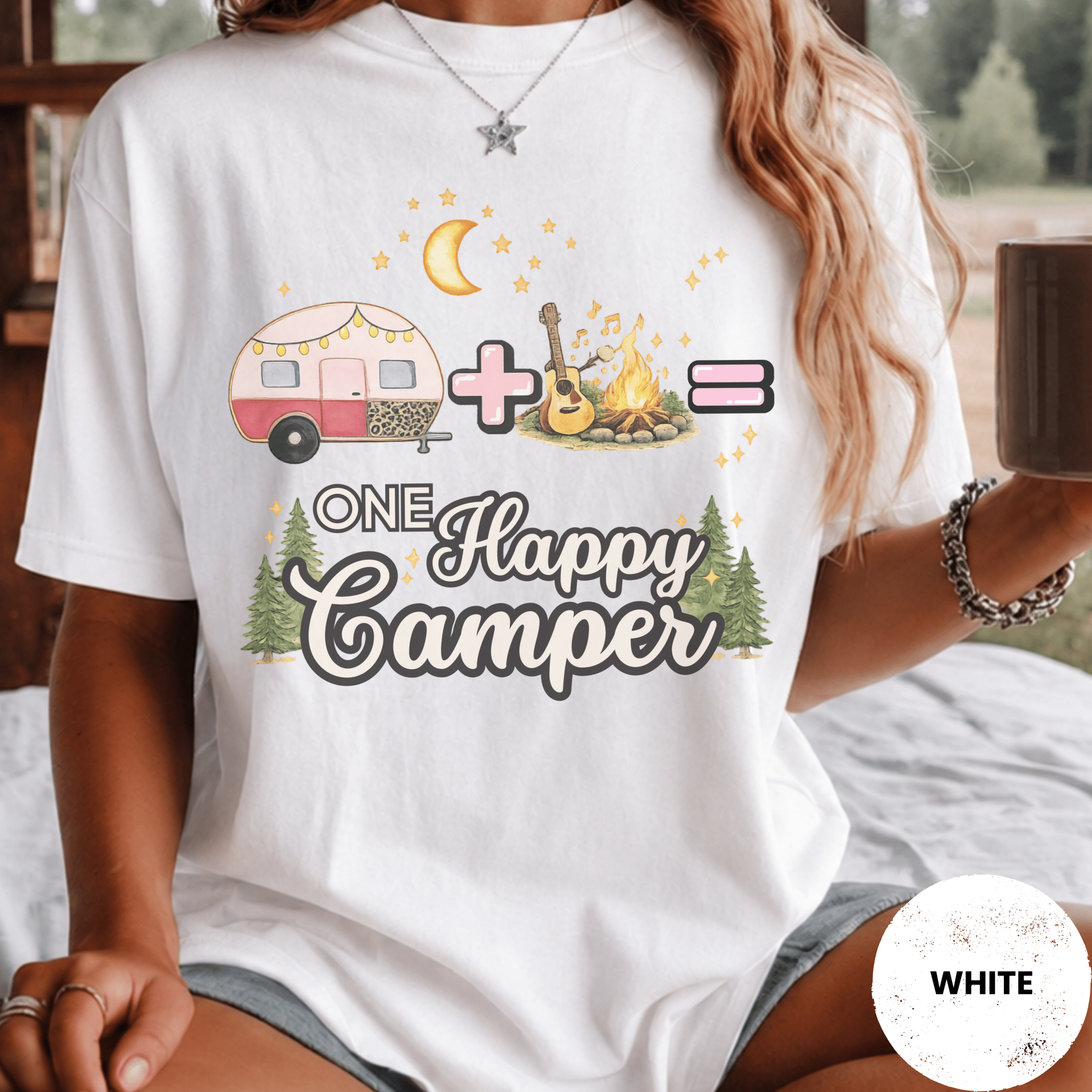 Comfor Colors® Campfire Plus Songs Equals One Happy Camper Tee - Deadpan Outdoors Co.