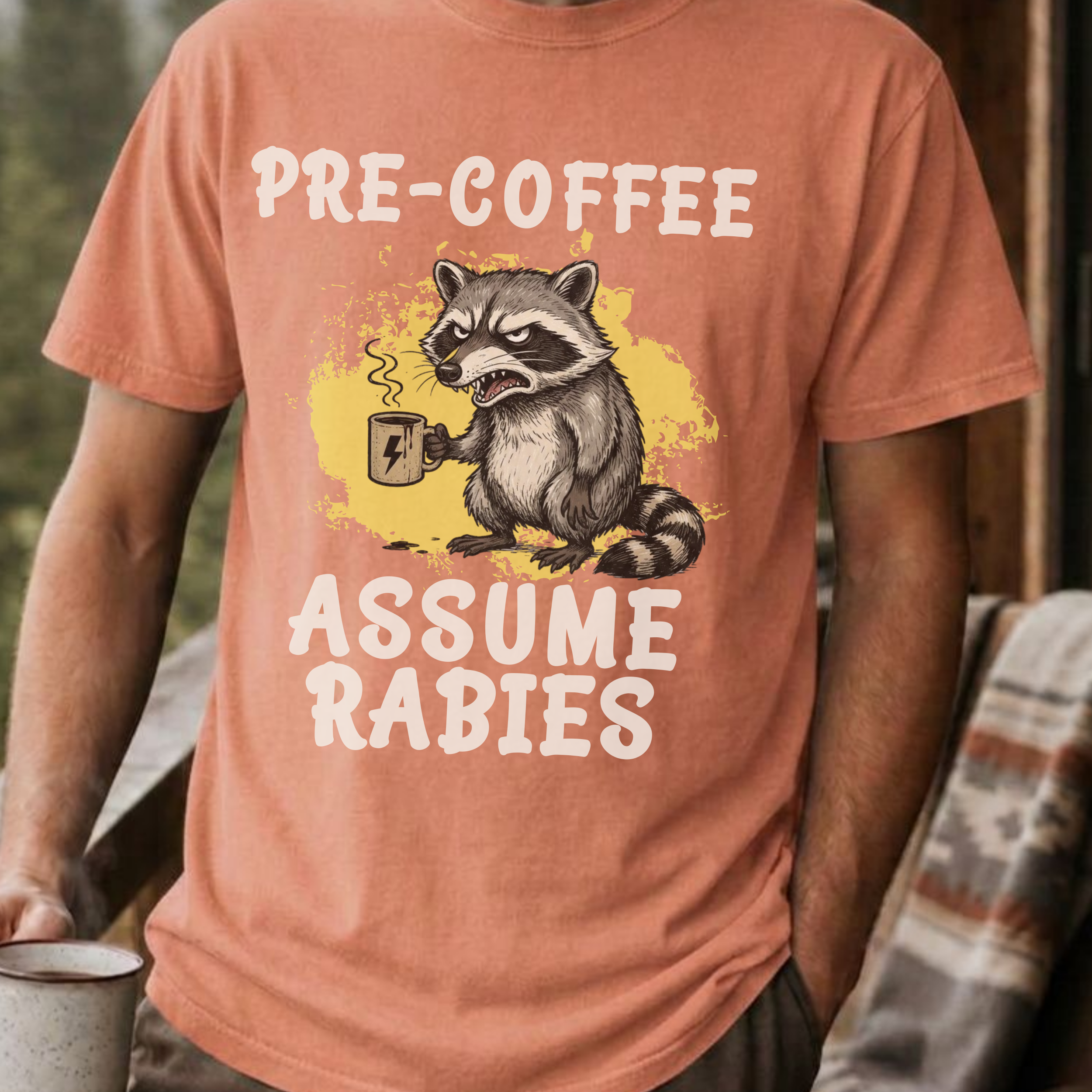 Pre-Coffee Assume Rabies Shirt, Funny Raccoon Coffee Tee, Feral Coffee Addict Gift, Sarcastic Morning Humor Shirt, Trash Panda Tee