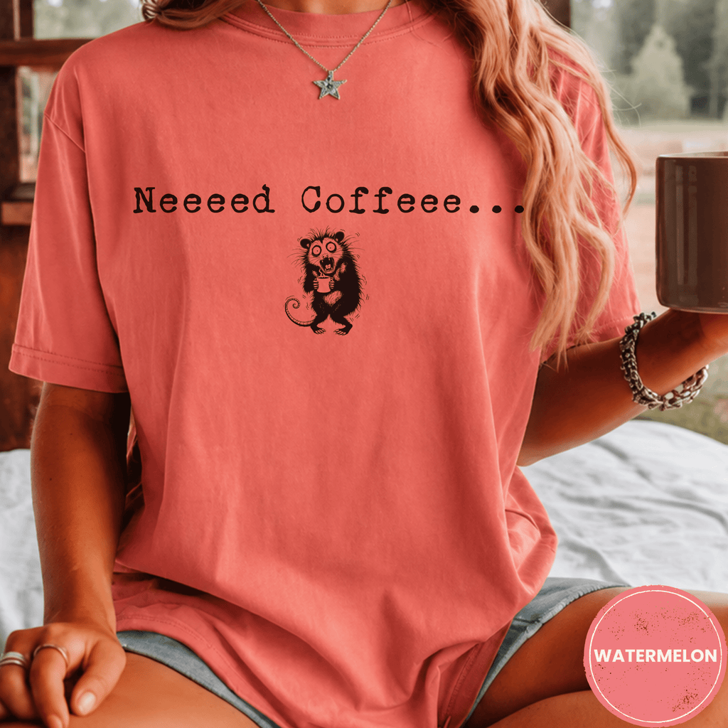 Funny Possum Coffee Shirt, Need Coffee Shaky Possum Tee, Caffeine Addict Gift, Sarcastic Coffee Lover Gift, Tired Mom Coffee Shirt - Deadpan Outdoors Co.