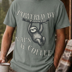Funny Sloth Coffee Shirt, Powered By Naps and Coffee Tee, Sloth Lover Gift, Sarcastic Coffee Lover Gift for Her, Lazy Day Shirt