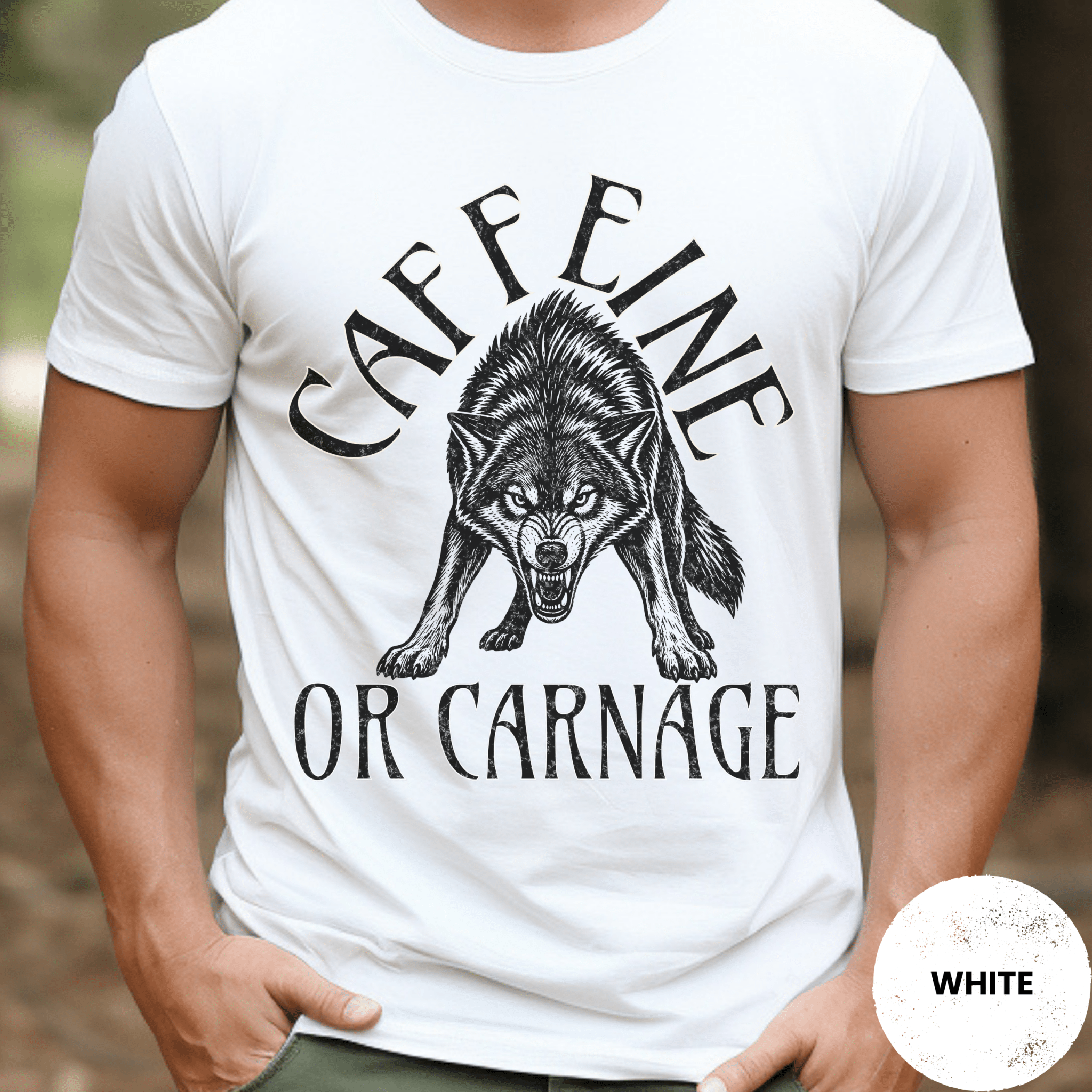 Funny Wolf Coffee Shirt, Caffeine or Carnage Tee, Sarcastic Coffee Lover Gift for Him, Wolf Lover Shirt, Not a Morning Person Gift