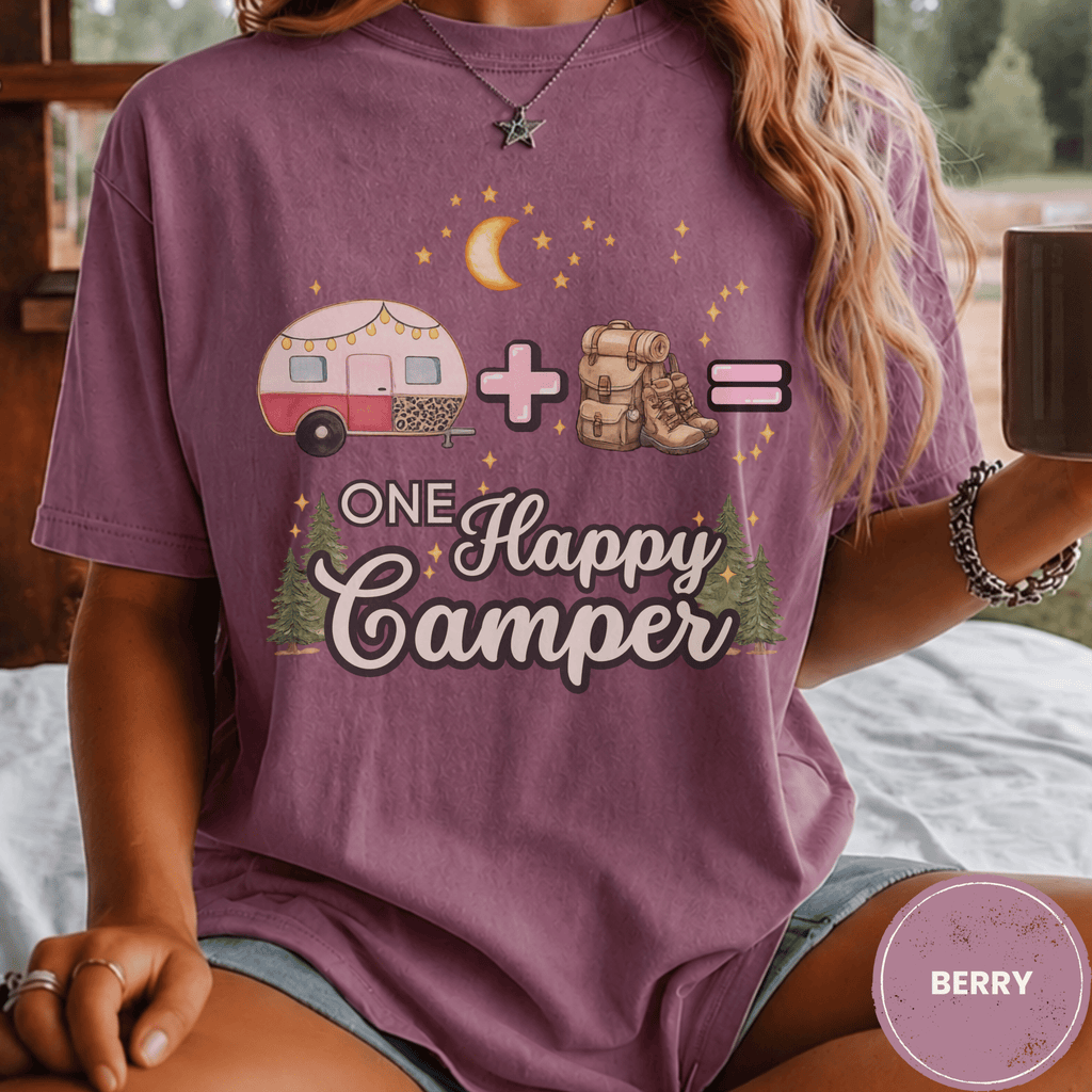 Comfort Colors® Trailer Plus Hiking Equals One Happy Camper Tee - Deadpan Outdoors Co.