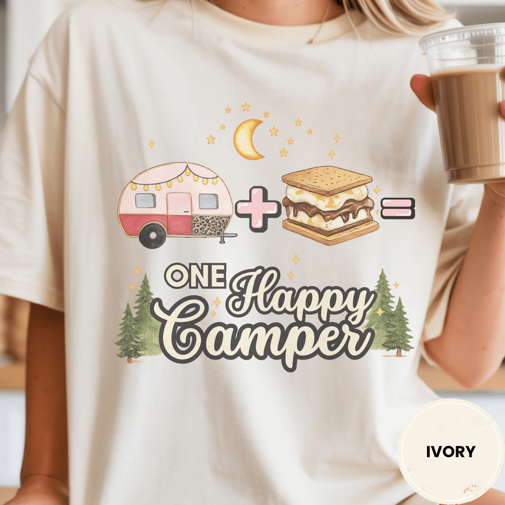 Comfort Colors® Trailer Plus S'Mores Equals One Happy Camper Tee - Deadpan Outdoors Co.