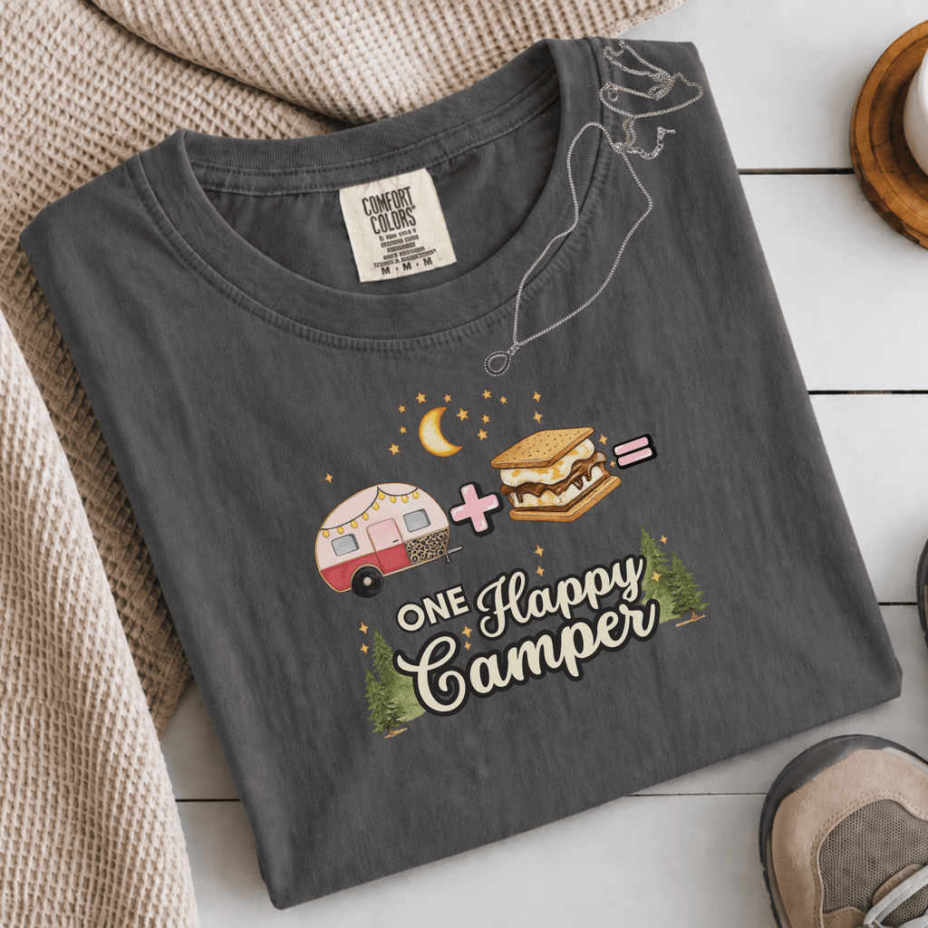 Comfort Colors® Trailer Plus S'Mores Equals One Happy Camper Tee - Deadpan Outdoors Co.
